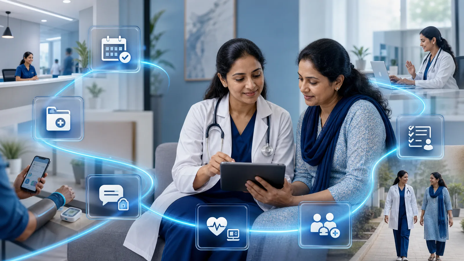 Indian clinician and patient reviewing a continuous connected-care journey
