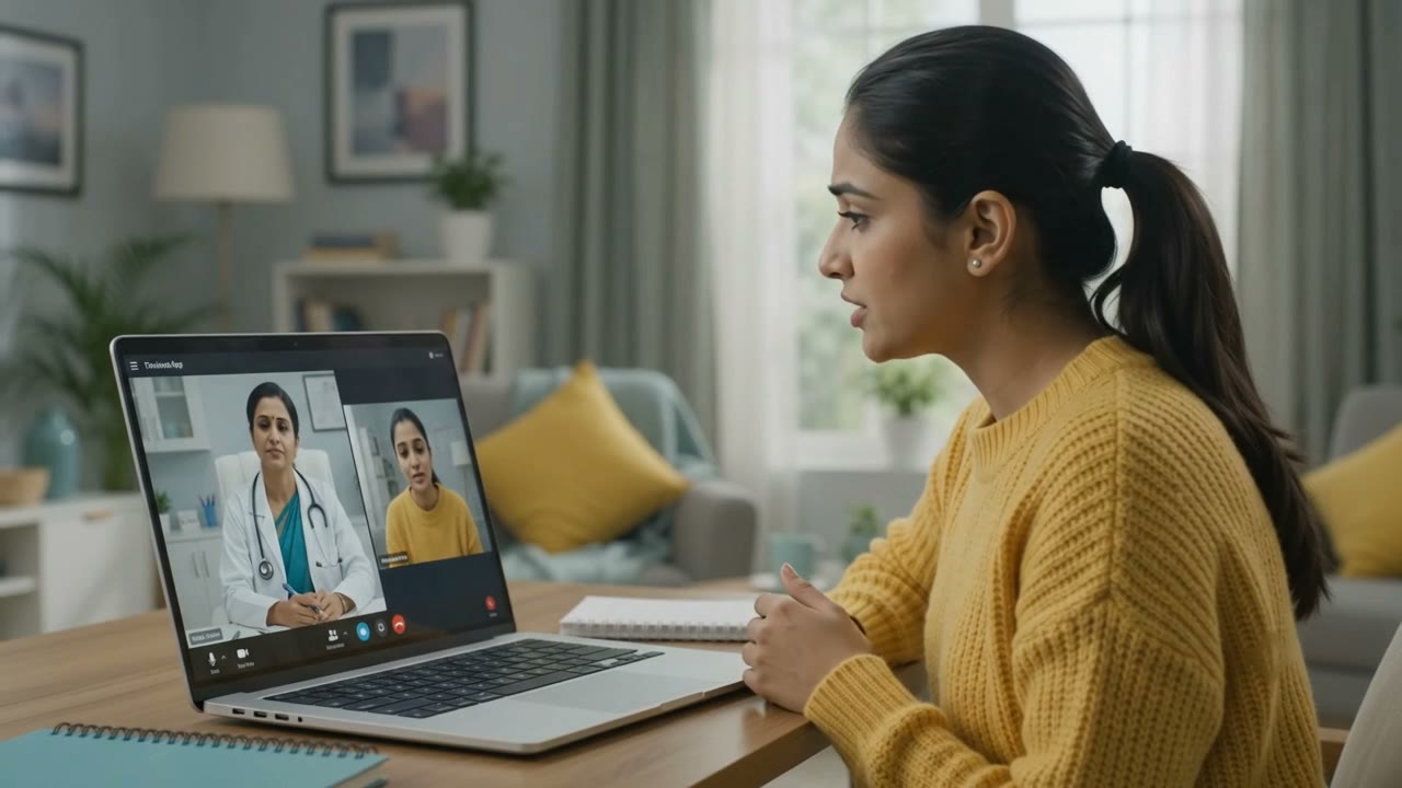 Patient speaking with her doctor during a video consultation